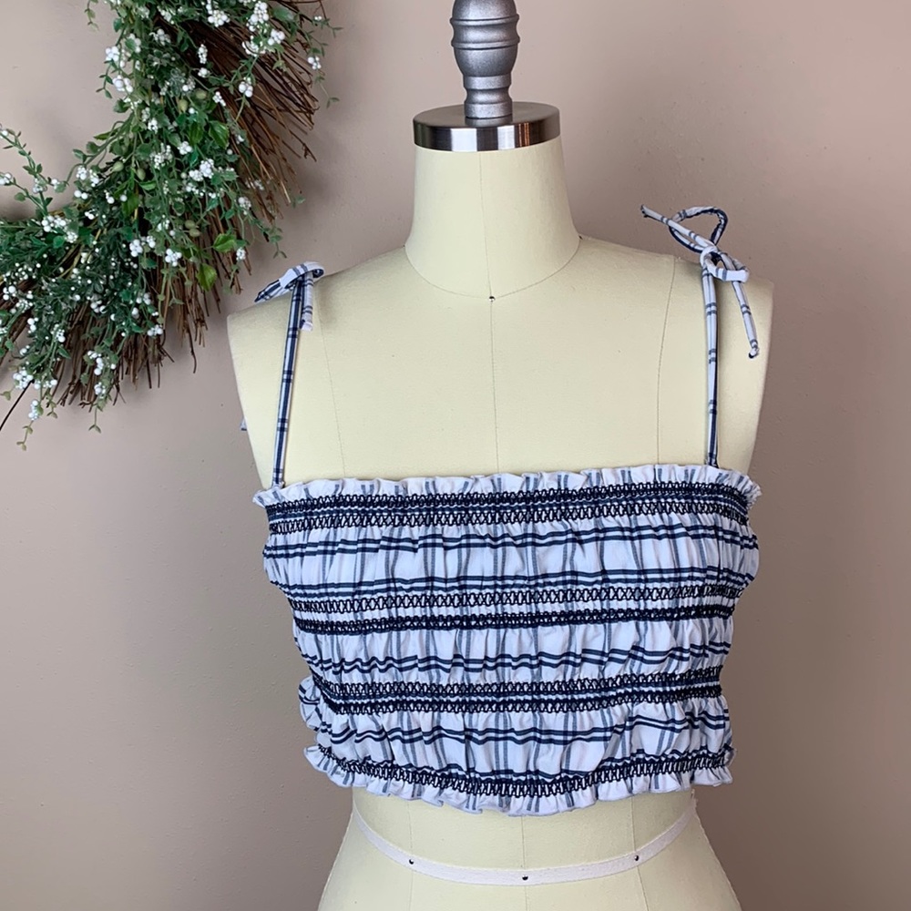 Madewell Women’s Navy Blue & White Crop Tube Top Size Large
